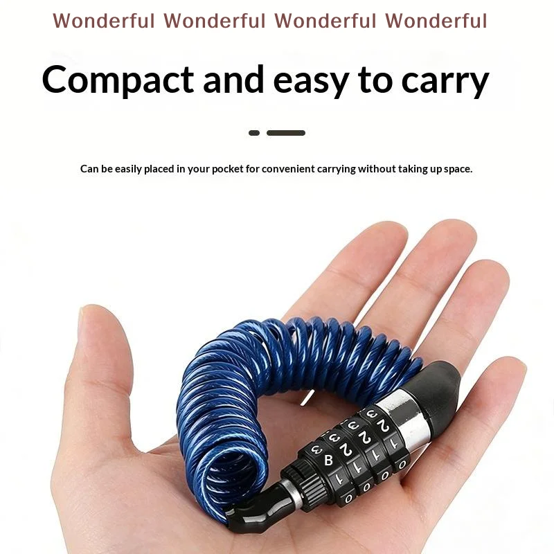 Black Helmet Lock Cable Motorcycle 4 Digit Password Combination Anti Theft Wire Portable for Scooter Bike Helmet