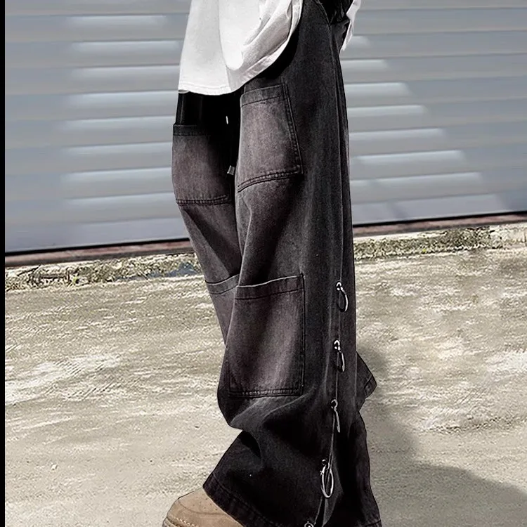 

Spring Summer plus Size 250 Pou Straight Leg Wide Leg Jeans Men's Design Sensation High Street Hip Hop Workwear Long Trousers