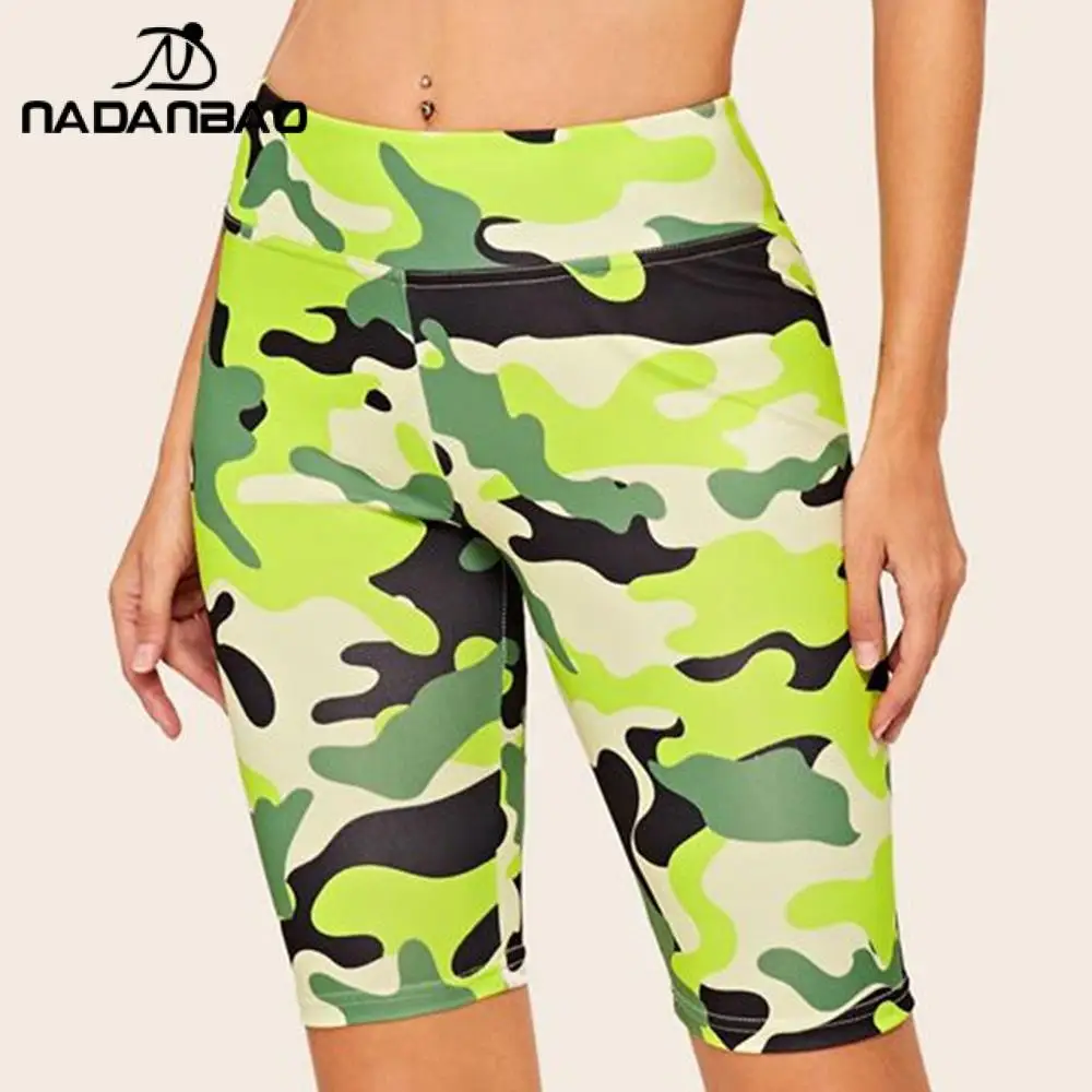 NADANBAO-Leggings com estampa camuflada para mulheres, calças elásticas de cintura alta femininas, fundo de corrida ao ar livre