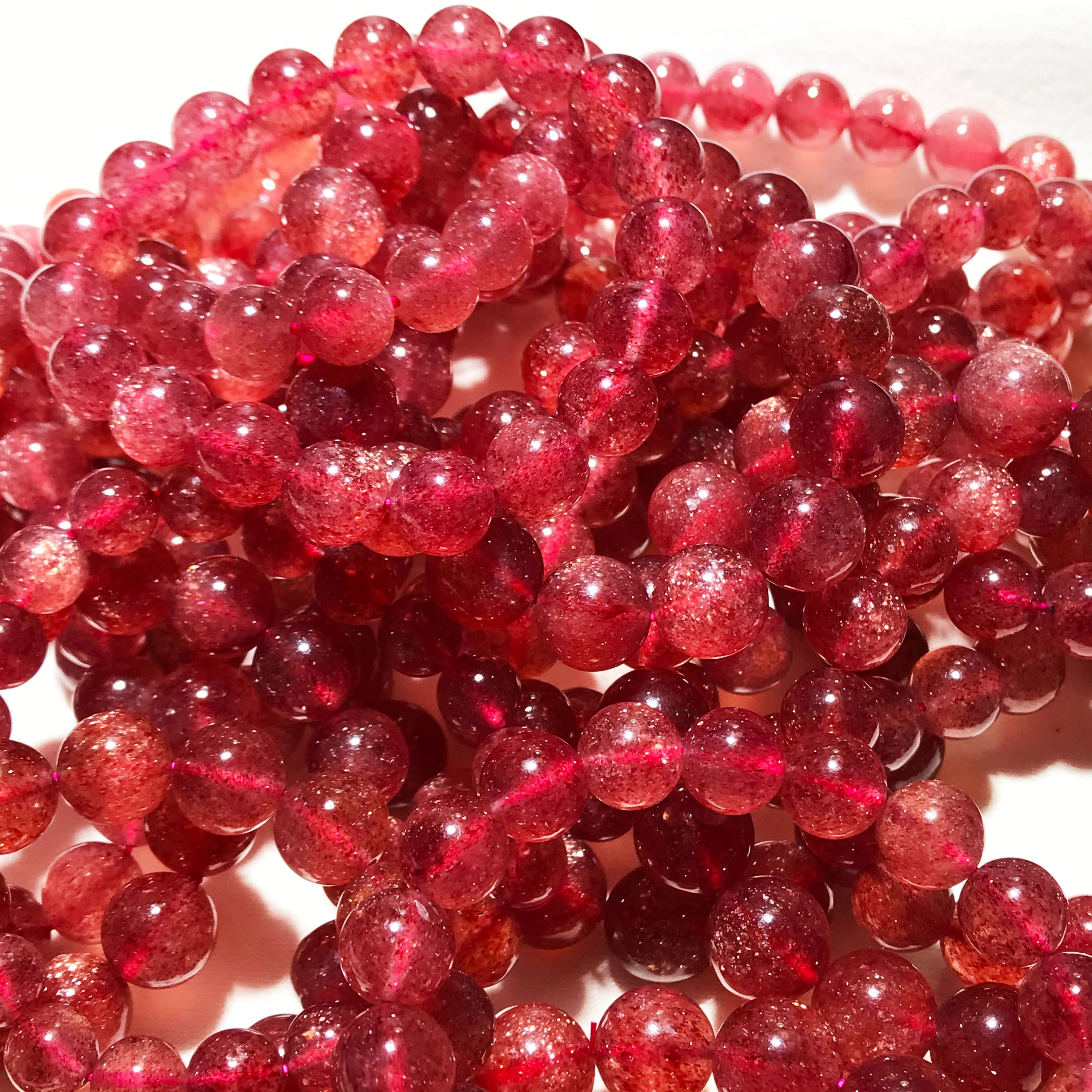 Braccialetto di quarzo fragola rosso naturale donna uomo perline rotonde trasparenti Crystal Star Light 8mm 9mm 10mm 11mm 12mm 13mm AAAAAA