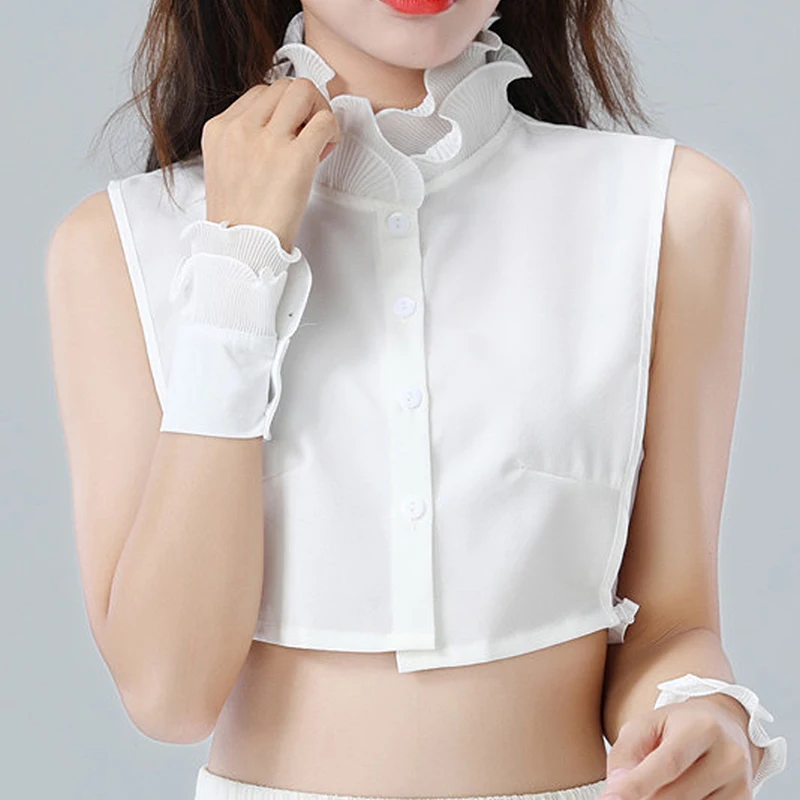 Cotton Fake Collar Women\'s Blouse Shirt Lace Fake Collars Ties Sweater False Sleeves Detachable Round Lapel Clothes Accessories