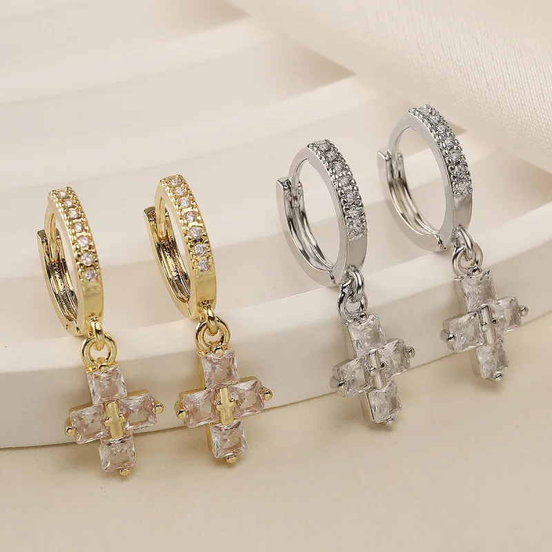 

Niche Versatile Copper Plated 18K Gold Zircon Cross for Women Exquisite Personality Earrings New