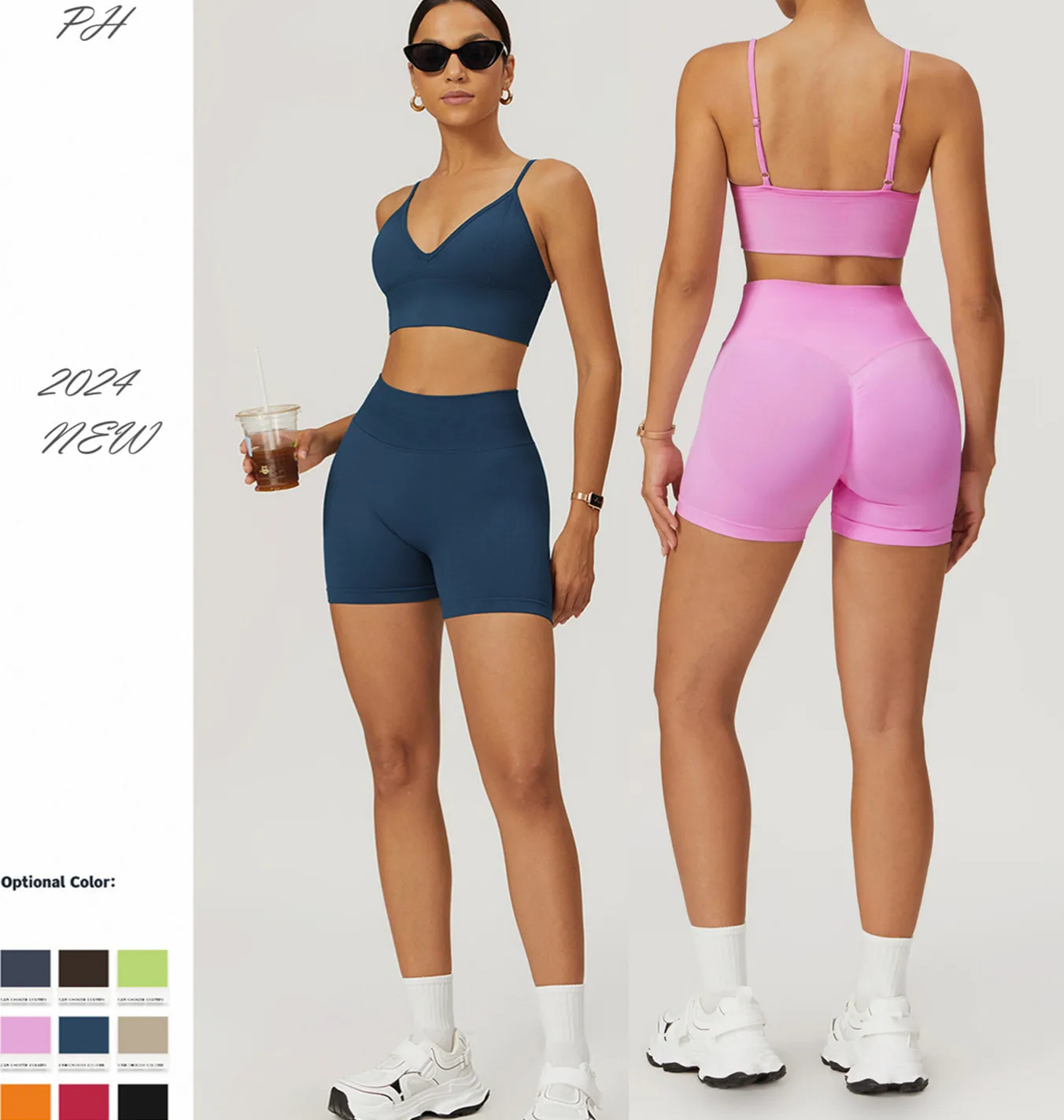 

2Pcs Yoga Sets Seamless Gym Set Women Workout Clothes High Waist Yoga Shorts Sport Bra Suit Breathable Fitness Running Sport Set