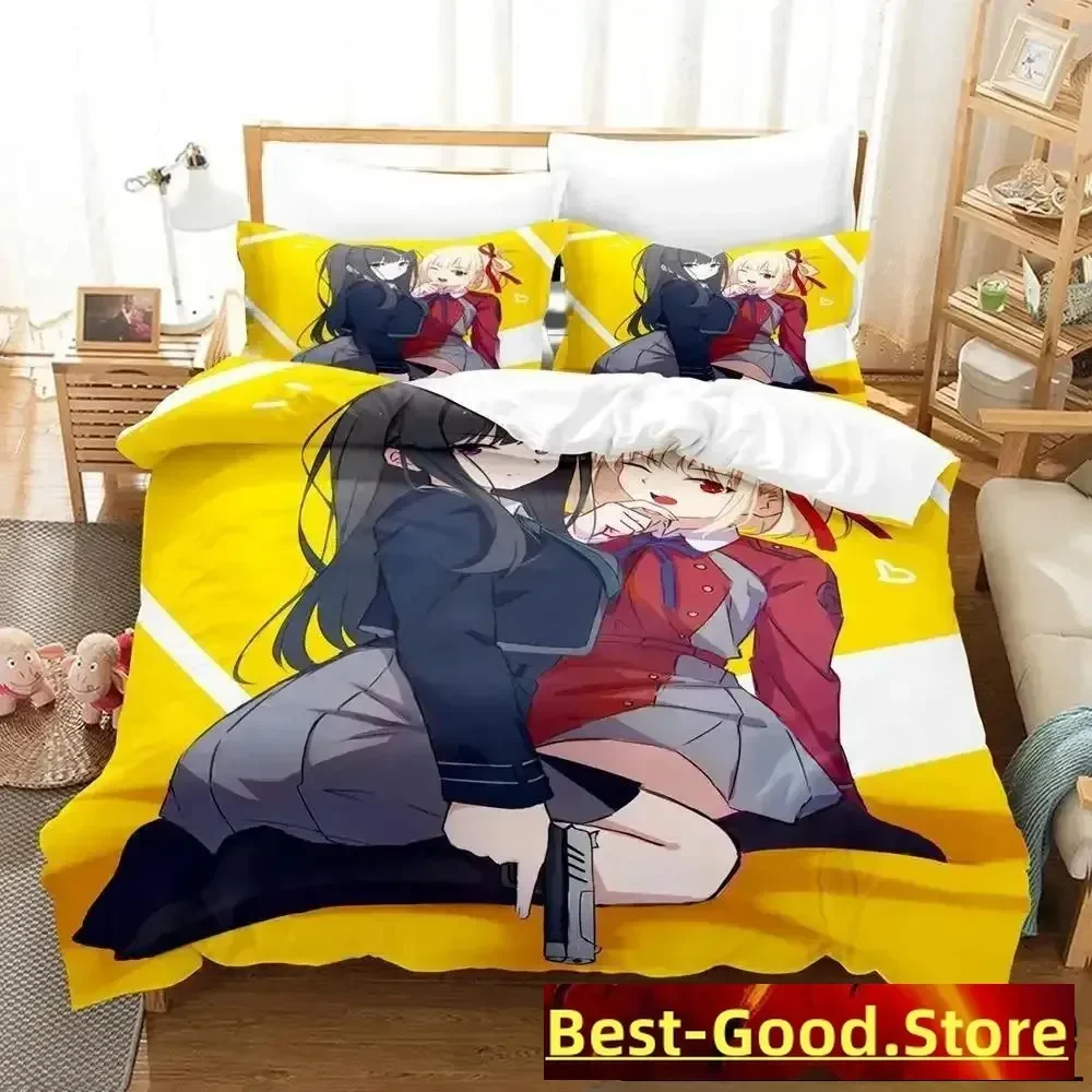 New Lycoris Recoil Bedding Set Single Twin Full Queen King Size Bed Set Aldult Kid Bedroom Duvet cover Sets Anime Bed Sheet Set