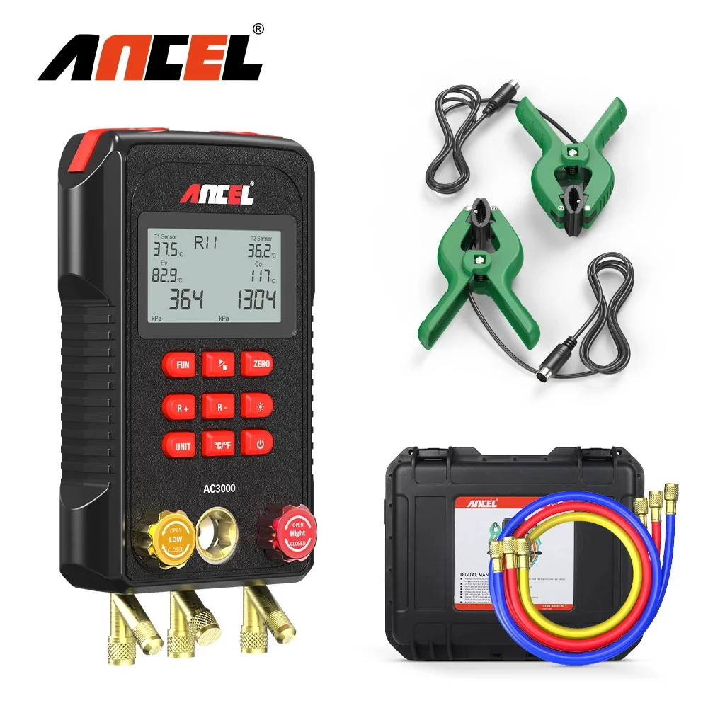 ANCEL AC3000 Digital Manifold Refrigeration HVAC Vacuum Gauge Pressure Temperature Tester Air Conditioning Car Diagnosis Tools