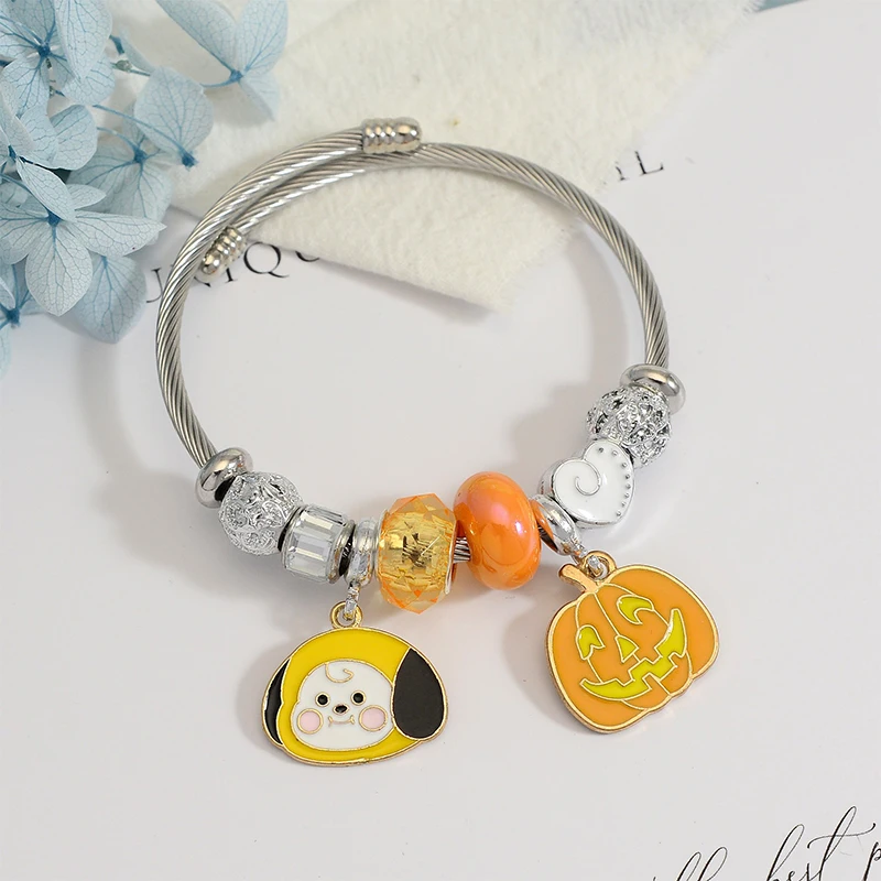 New 1/7Pcs Set Bt21 Small Animal Halloween Series Jewelry Bracelet Ghost Pumpkin Pendant Beaded Bracelet Girls Accessories Gift