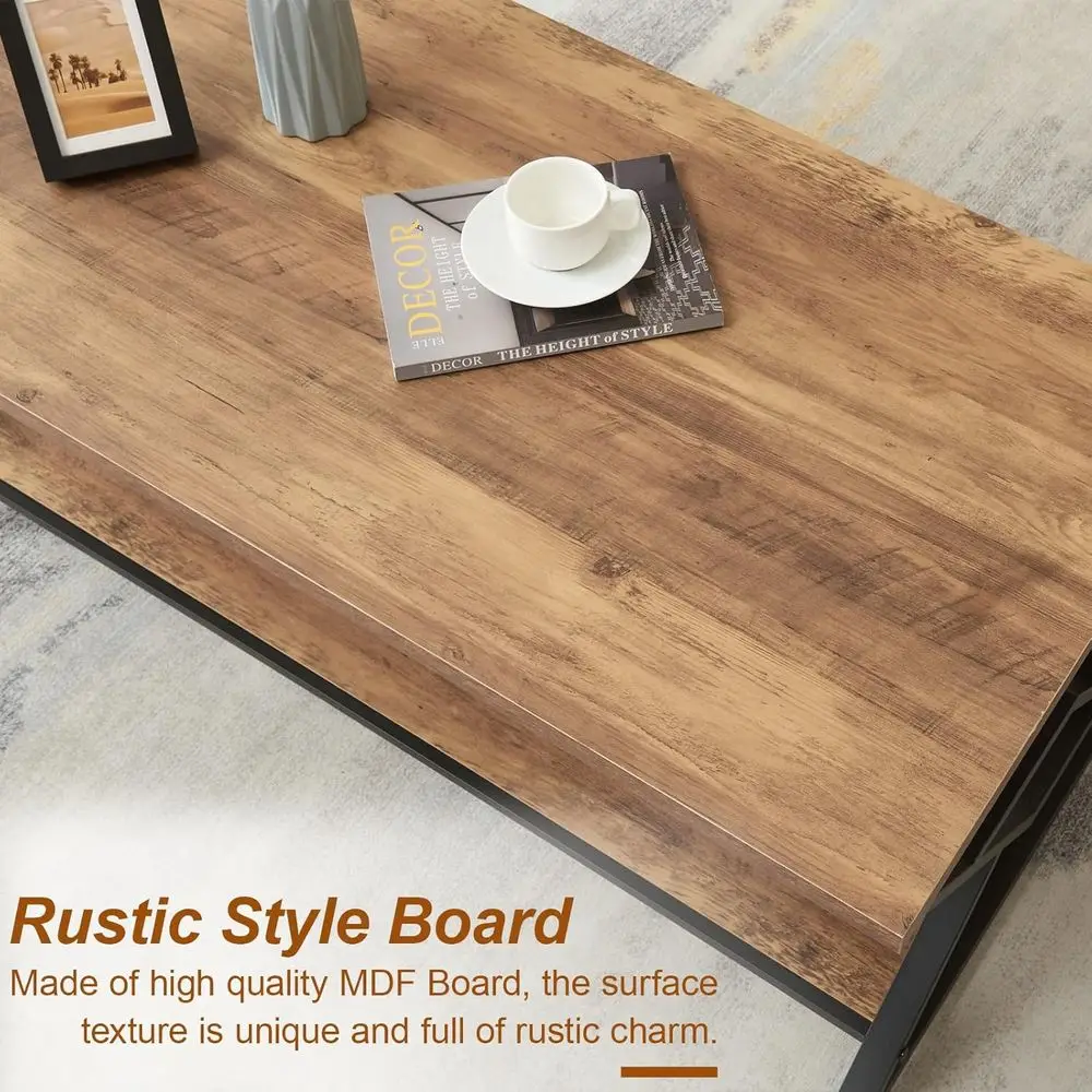Rustic Rectangular Coffee Table with 2-Tier Storage, 47 Oak Brown, Minimalist Living Room Centerpiece