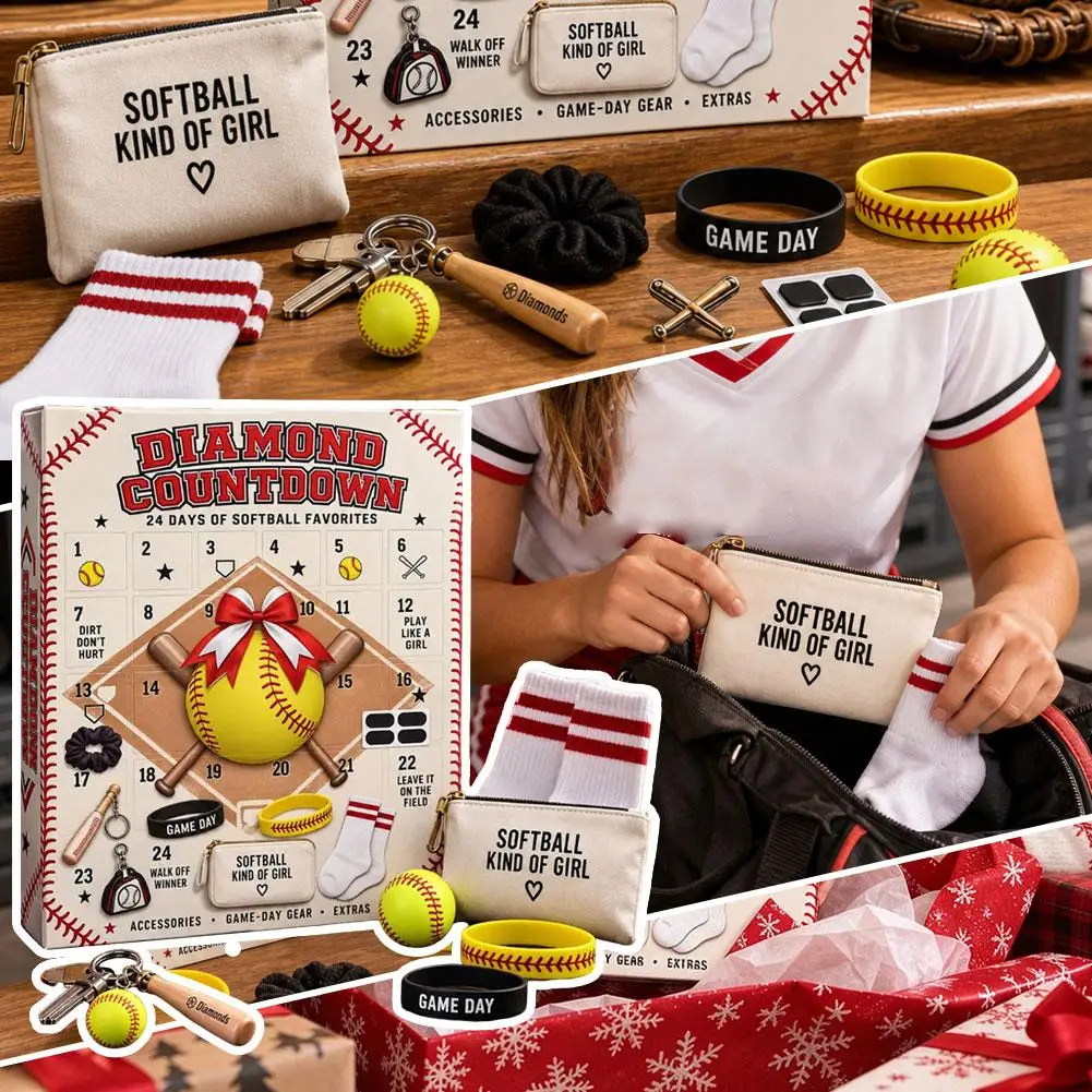 Softball Girl Advent Calendar 24Pcs Acrylic Ornaments Sports Themed Collectible Charms for Athlete Gift Advent Calendar