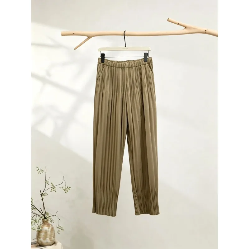 Miyake Pleated Pants Plisse Women 2026 Autumn New Slim Trousers Fit Versatile Mid-Waist Solid Commuter Casual Harem Skinny Pants