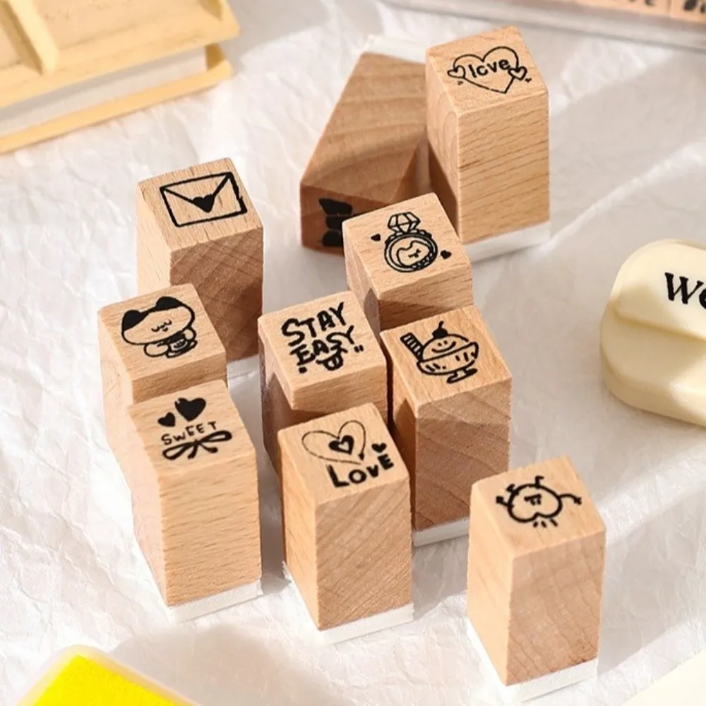 36pcs Set Daily Life Themed Wood Stamps Set Cartoon Acrylic Box Rubber Stamp DIY Craft Planner Decor Mini Wooden Stamps