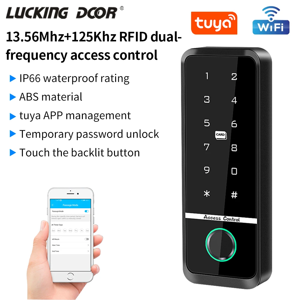 waterproof keypad access control card reader backlight rfid card reader standalone access control 125khz 1356mhz wg26 01