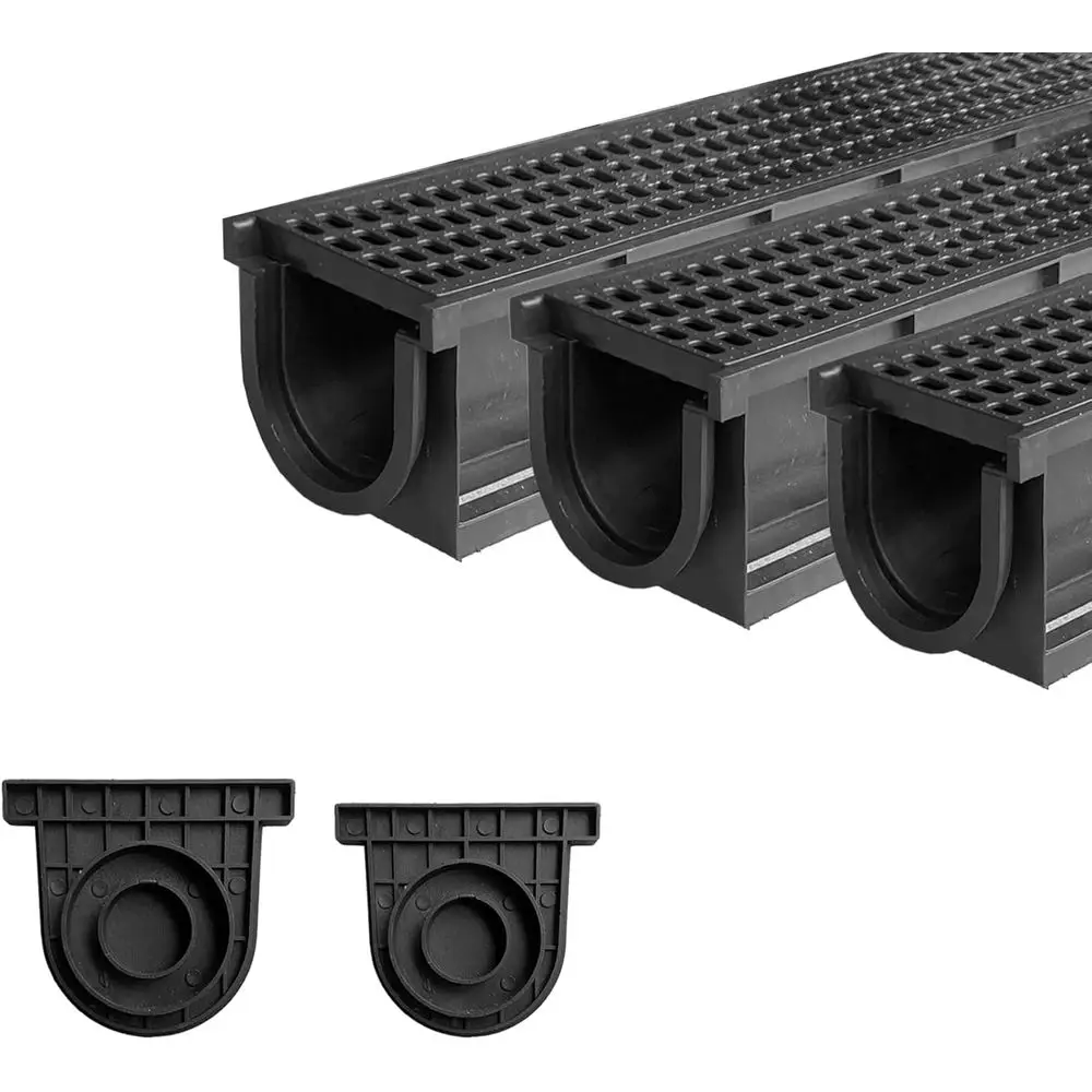 

3-Pack HDPE Trench Drains - 39.4L x 6.1W x 5.5H inches, Plastic Drainage System for Yard, Outdoor, Pool, Sidewalk, Patio