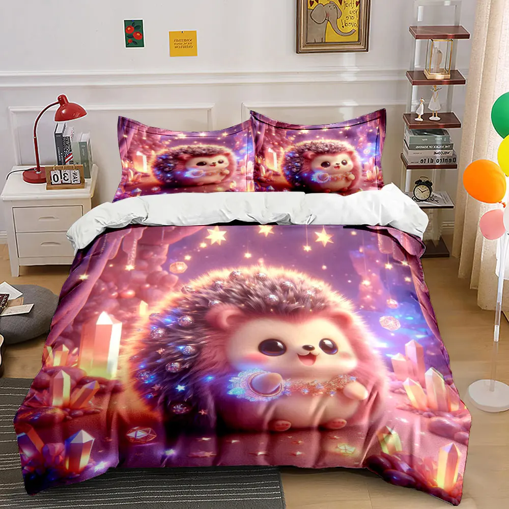 Dreamy crystal and starlit hedgehog Printed Duvet Cover Set1 Duvet Cover+2 PillowcaseMulti Size Bedroom Bedding Decor