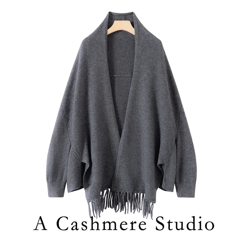 الفاخرة نمط المرأة شرابة شالات كشميرية ربيع الخريف الشتاء 100% الكشمير تريكو سترة سترة التفاف شالات عالية الجودة #2