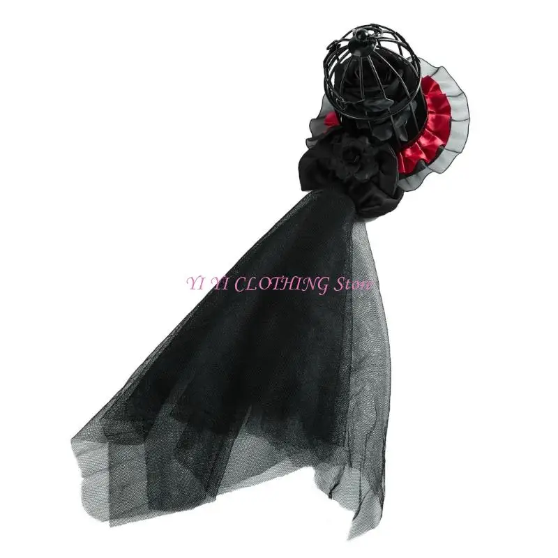 N5KF Black Fashion Headpiece Birdcage Design Hat With Delicate Mesh And Metal