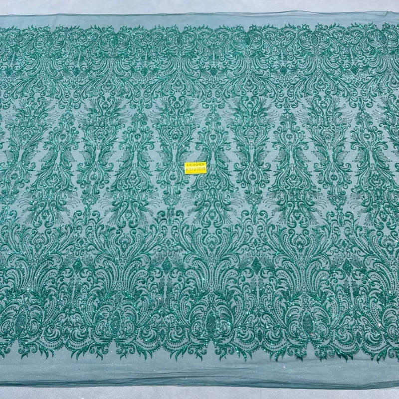 

10 Yards Green Fadhion Design Africa Glitter Fabric Embroidery Net Lace With Glued Glitter Sequins Wedding Or Party Dress