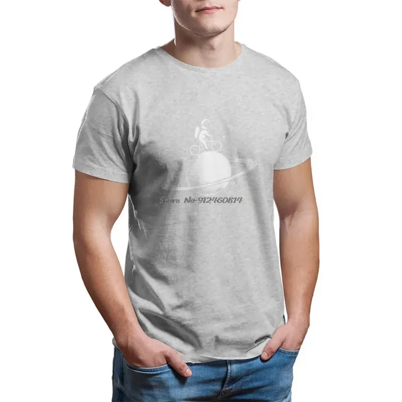 Men's Astronaut with Helmet in Space, Rides on Bicycle T-Shirt, Oversized Funny Tees, Cotton Top, Clothes