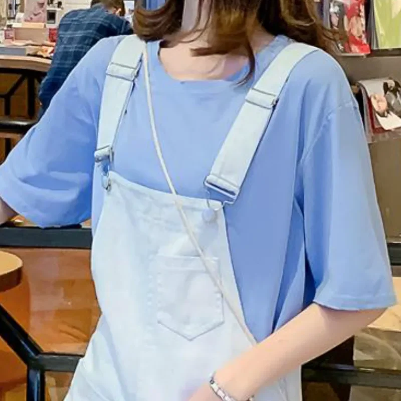 Jumpsuits Women Loose Solid Pockets Hole Ankle-length Denim Korean Style Casual All-match Trendy Kawaii Lovely Womens Daily Soft