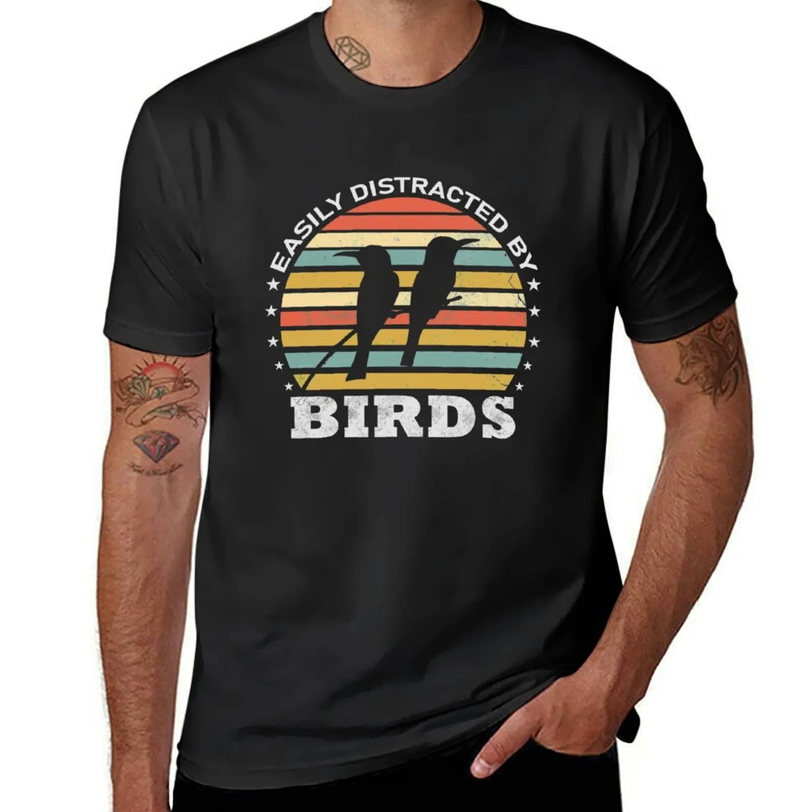 Easily Distracted By Birds Retro Vintage Funny Bird Lover T-Shirt vintage customizeds vintage clothes men t shirts