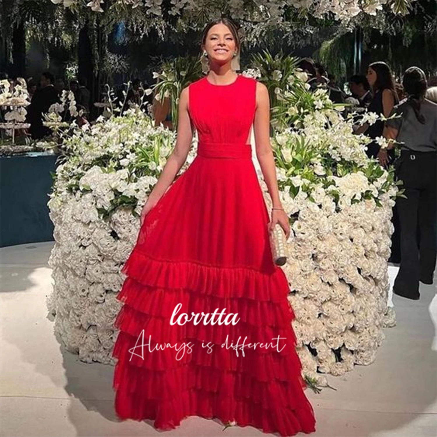 

Lorrtta Wedding Party Stratification Red Mesh Yarn Graduation Dress A-line Ball Saudi Evening Dresses 2024 Sharon Said Formal