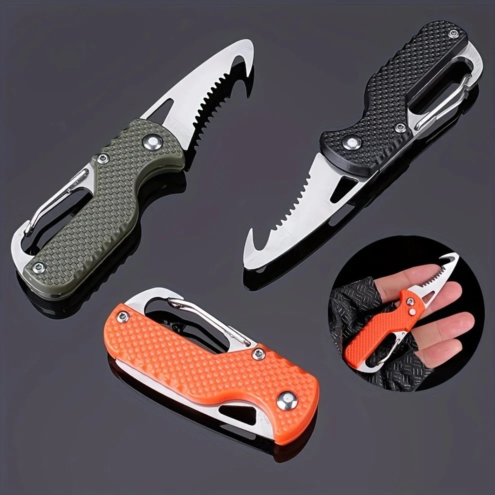 Multifunctional Keychain Knife Folding Box Opening Knife Saw Portable Mini Keychain Knife Rope Cutting Safety Belt Knife