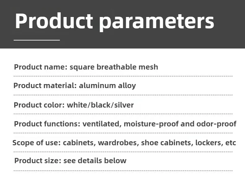 Breite 100/150/200mm Lüftungsgitter aus Aluminiumlegierung, atmungsaktives Netz, Länge 100-500mm, Schrank-Lüftungsnetz, Lochabdeckung, Hardware – Detail 8