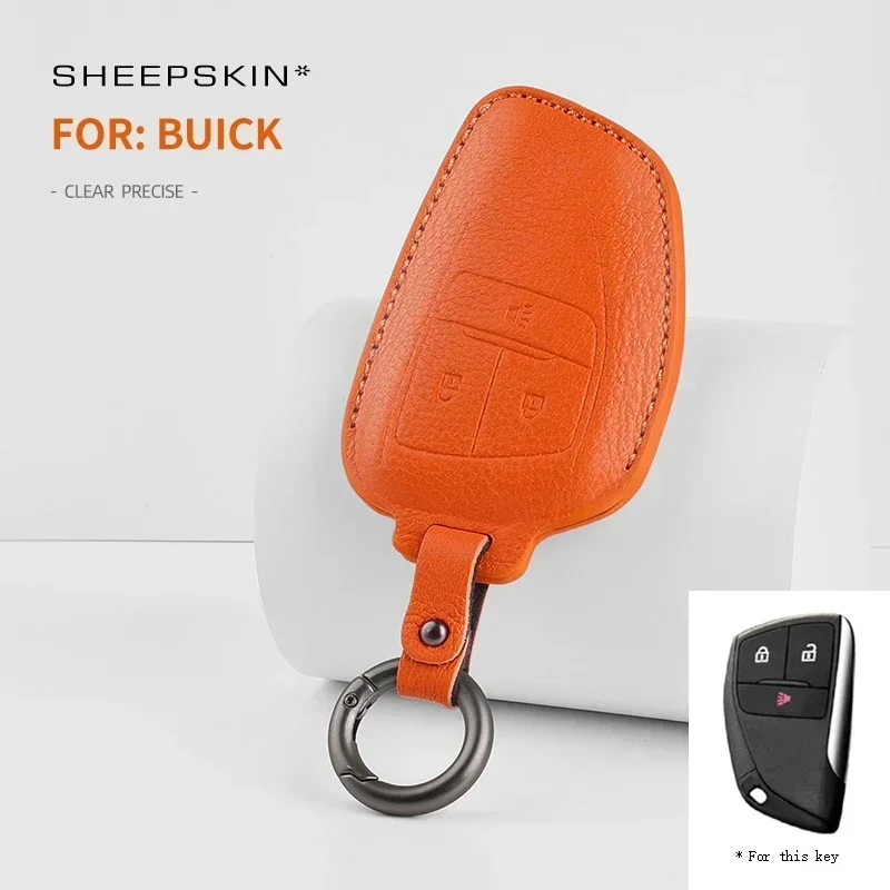 

For Buick ENVISION S Plus Avenir 2020 2021 2022 2023 GoatSkin Leather Car Remote Sheepskin Key Cover Case Shell Keychain