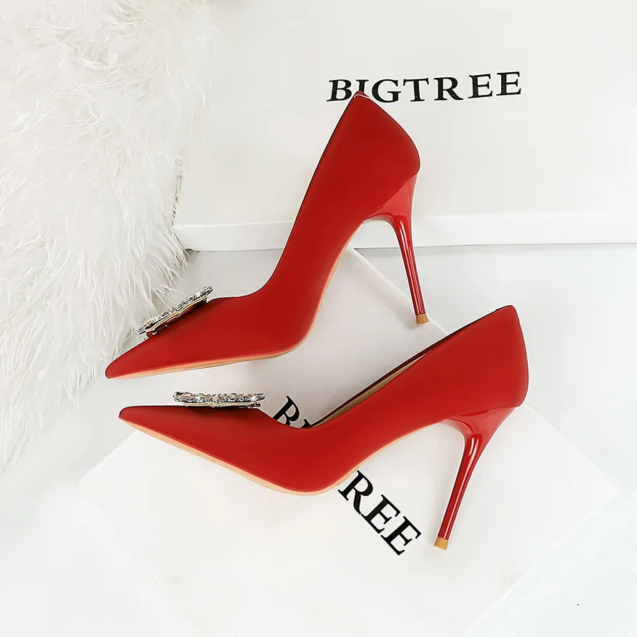 BIGTREE Shoes Women 10 Cm Heels Metal Rhinestone Luxury Banquet Shoes Woman Pumps Fashion High Heels Silks Satins Lady Stilettos