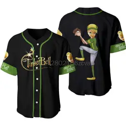 New Disney Tinker Bell  Baseball Jersey Men's Women's Kids Short Sleeve Button Baseball Shirt Casual Sports Shirt