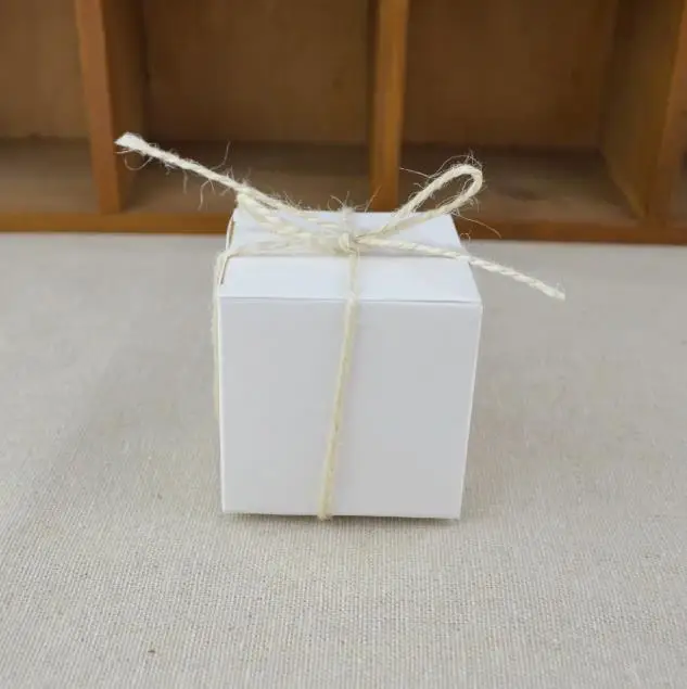 100PCS White Brown Gift Candy Box Bulk with White Ribbon Party Favor Box DIY Candy Chocolate Gift Box for Wedding Birthday