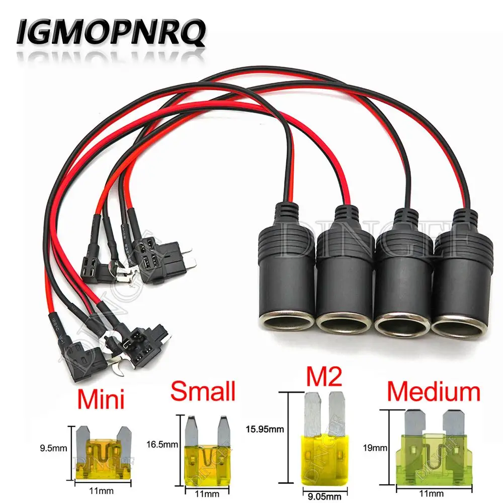 1Set Pure Copper Car Cigarette Lighter Charger Cable Female Socket Plug Connector Adapter Cable With Car Fuse 10A 20A 30A 25A 1A