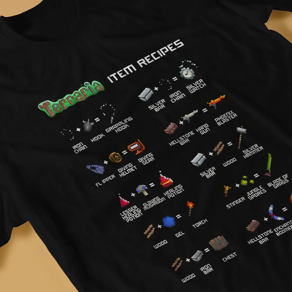2025 new model Terraria Men's TShirt All Weapons Item Recipes Fashion T Shirt Original Sweatshirts Hipster
