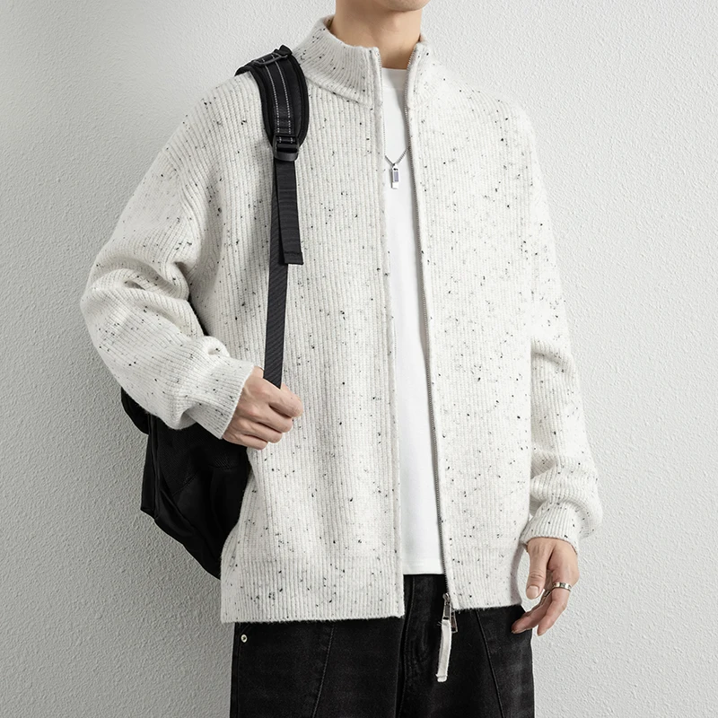 

Повседневный вязаный кардиган свободного кроя для мужчин, модная молодежная толстовка, верхняя одежда, повседневная верхняя одежда с воротником-стойкой и длинными рукавами