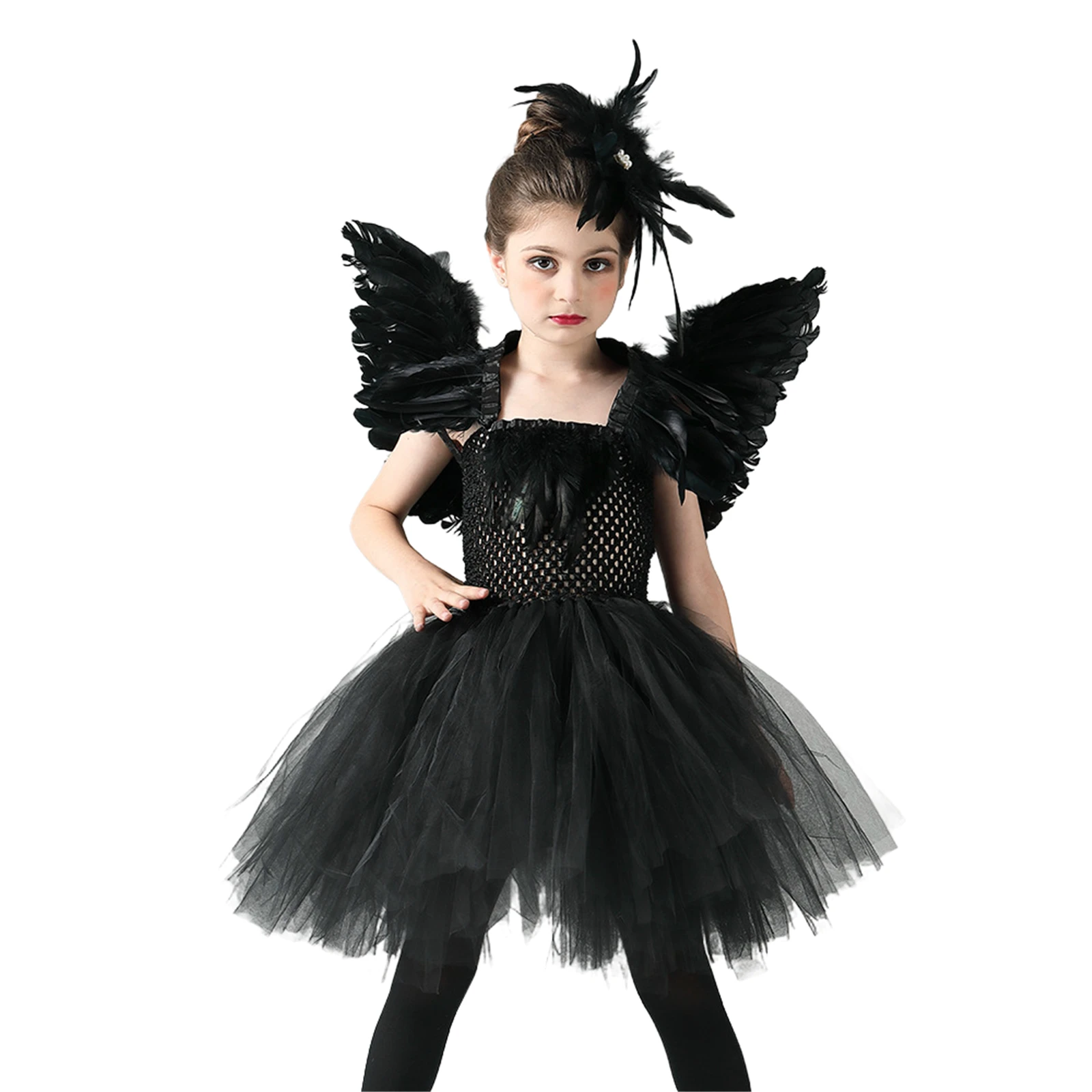 Disfraz de bailarina del lago de los cisnes negros para niñas, vestido gótico de bruja y cisne para Halloween, vestido de plumas con tutú de Reina Malvada para niños