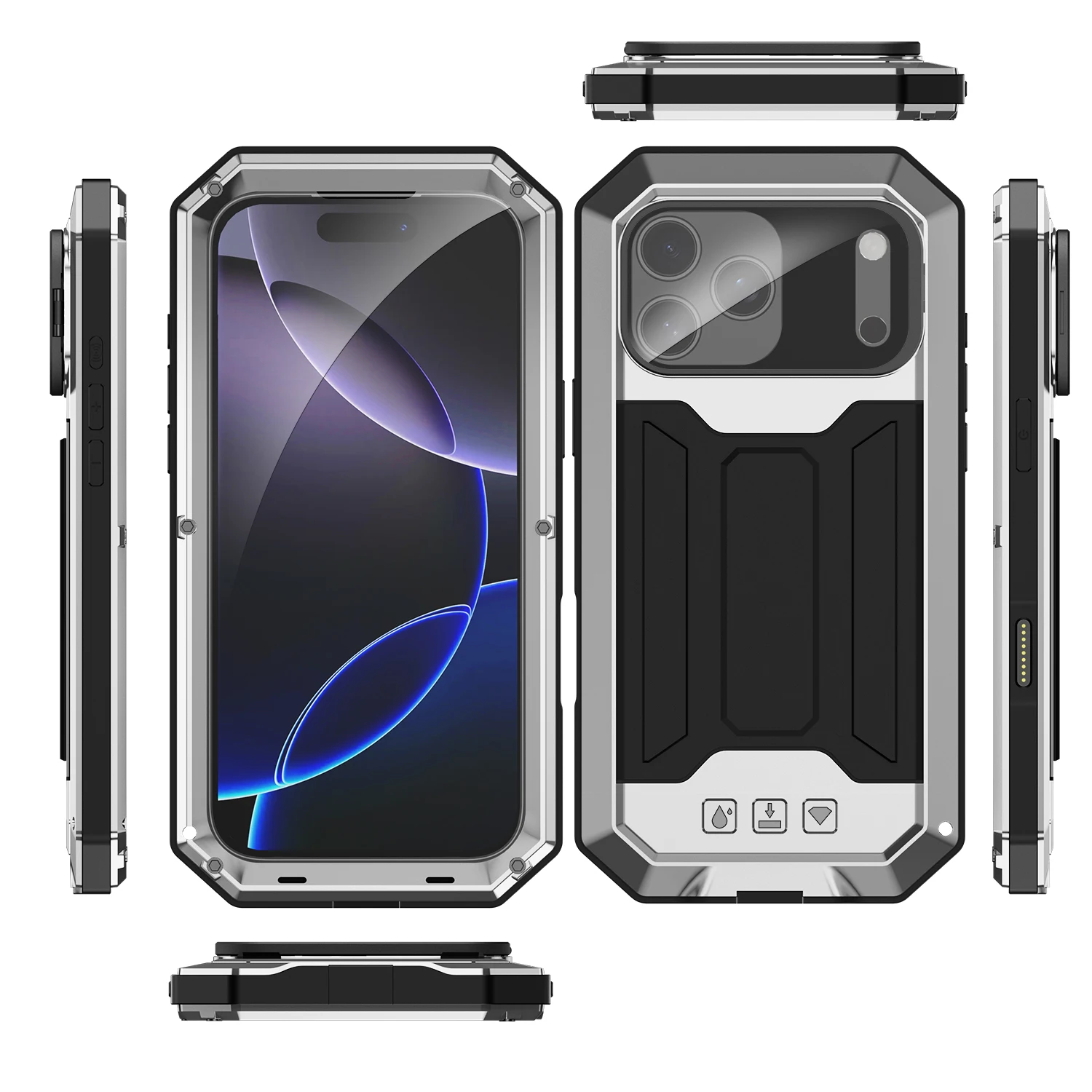 

R-just Сверхмощный защитный чехол для телефона для Iphone Air 16e 17 16 15 14 Pro Max Ударопрочный водонепроницаемый пыленепроницаемый полное покрытие
