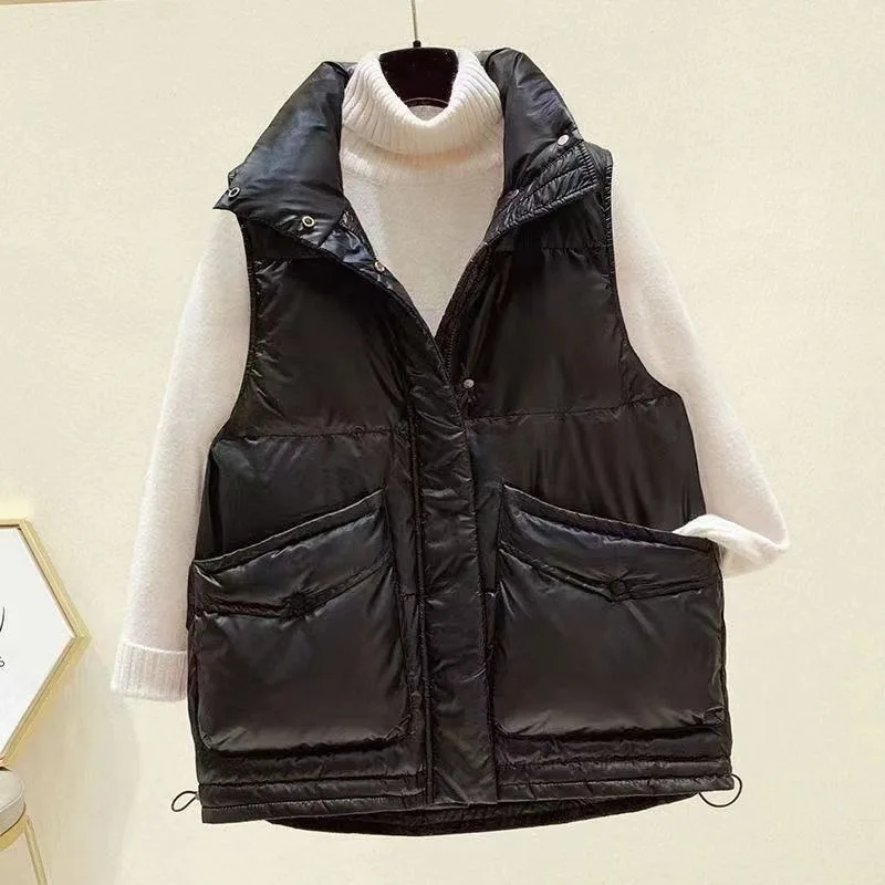 Women's Down Cotton Waistcoat Casual Vest Fashion Versatile Loose Stand-up Collar Sleeveless Outerwear Jackets for Women