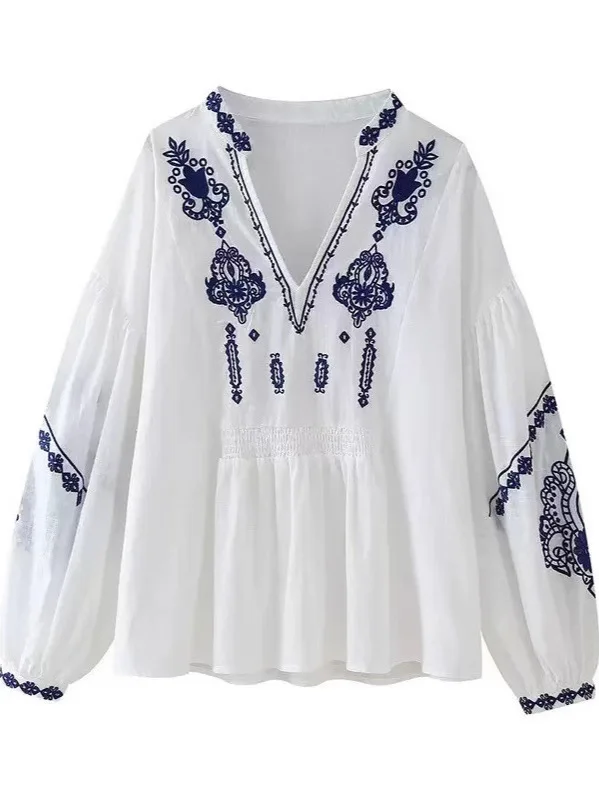 

Женская модная женская одежда с v-образным вырезом и принтом в стиле ретро, свободная посадка из тонкого материала, одежда без железа с цветочным растительным узором