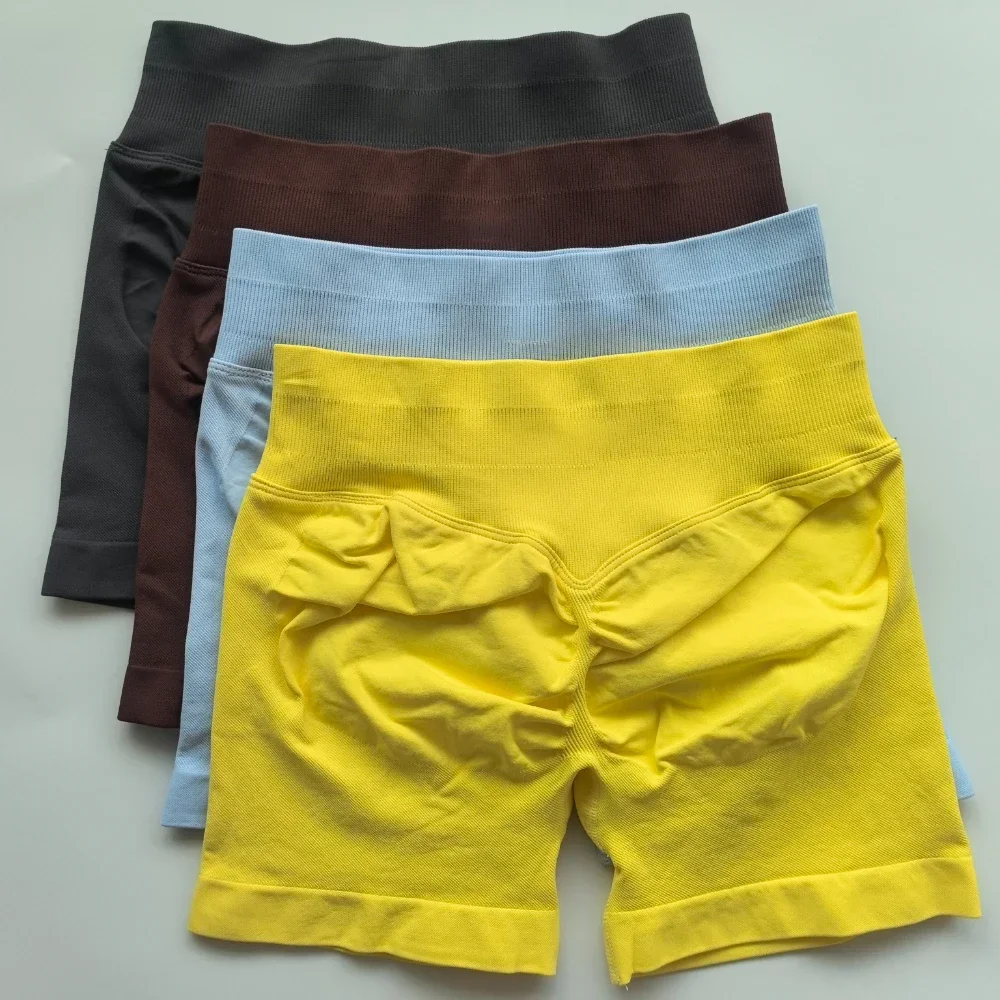 Shorts de impacto com nervuras baixas, shorts de yoga sem costura, treino, academia, espólio, estiramento, corrida, roupas de fitness