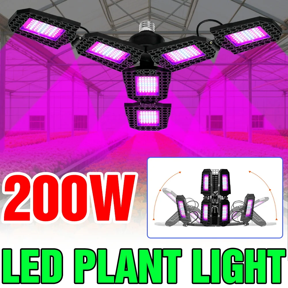 

200W Deformable Full Spectrum LED Grow Bulb E27 Indoor Plant Fill Lights Greenhouse Tent UV/IR Hydroponic Vegs Planting Box