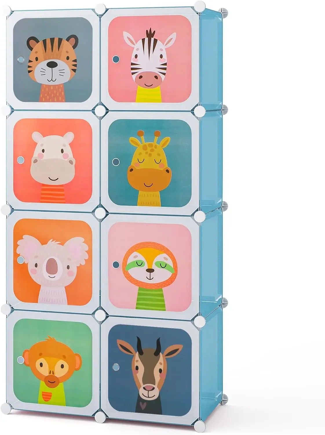 

Cartoon DIY Modular Dresser with 8 Cubes & Hanging Rack, Portable Armoire for Kids Bedroom, Blue