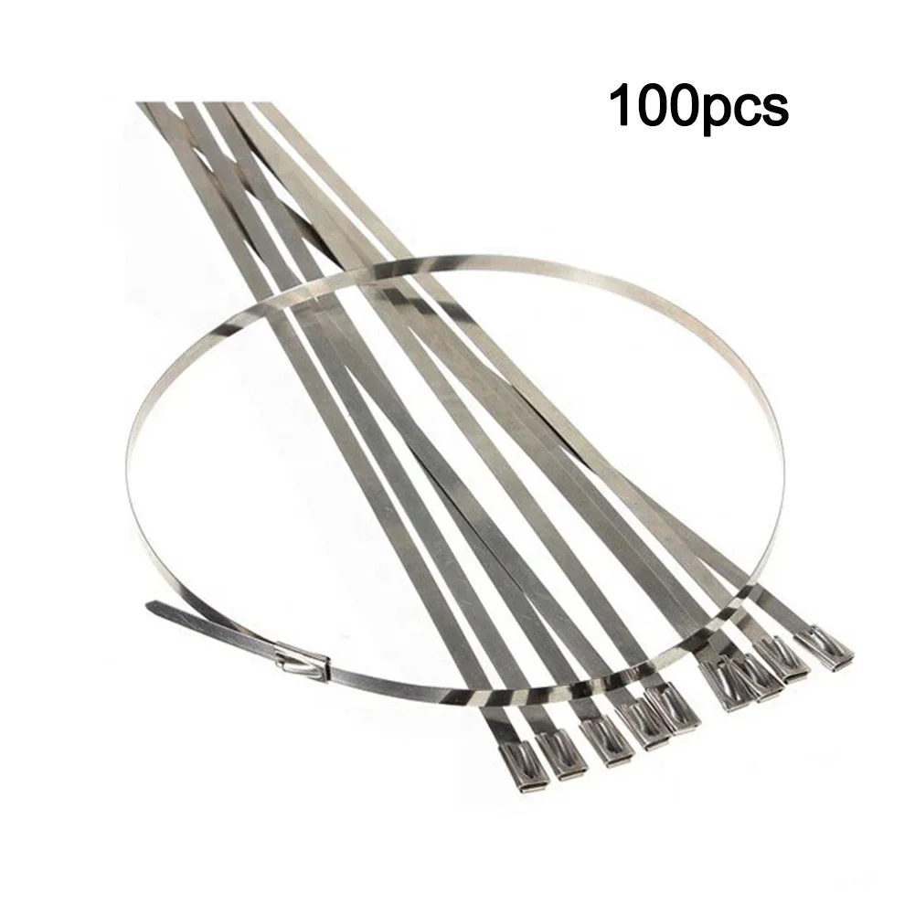 100pcs Stainless Steel Bundling For Zips Ties Photovoltaic Bracket Locks, Self-Locking Metal Cable Ties Exhaust Wrap Locking
