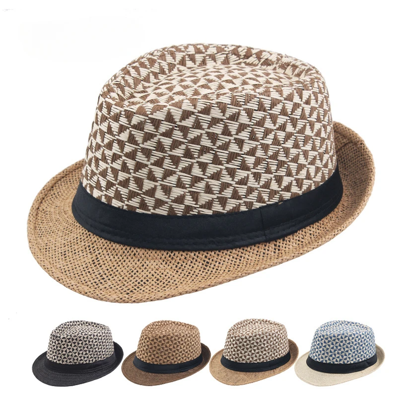 Men\'s Fedoras Summer Straw Hats Straw Paper Woven Top Hats Outdoor Sun hats Selling Curly Jazz Hats Panama Cap