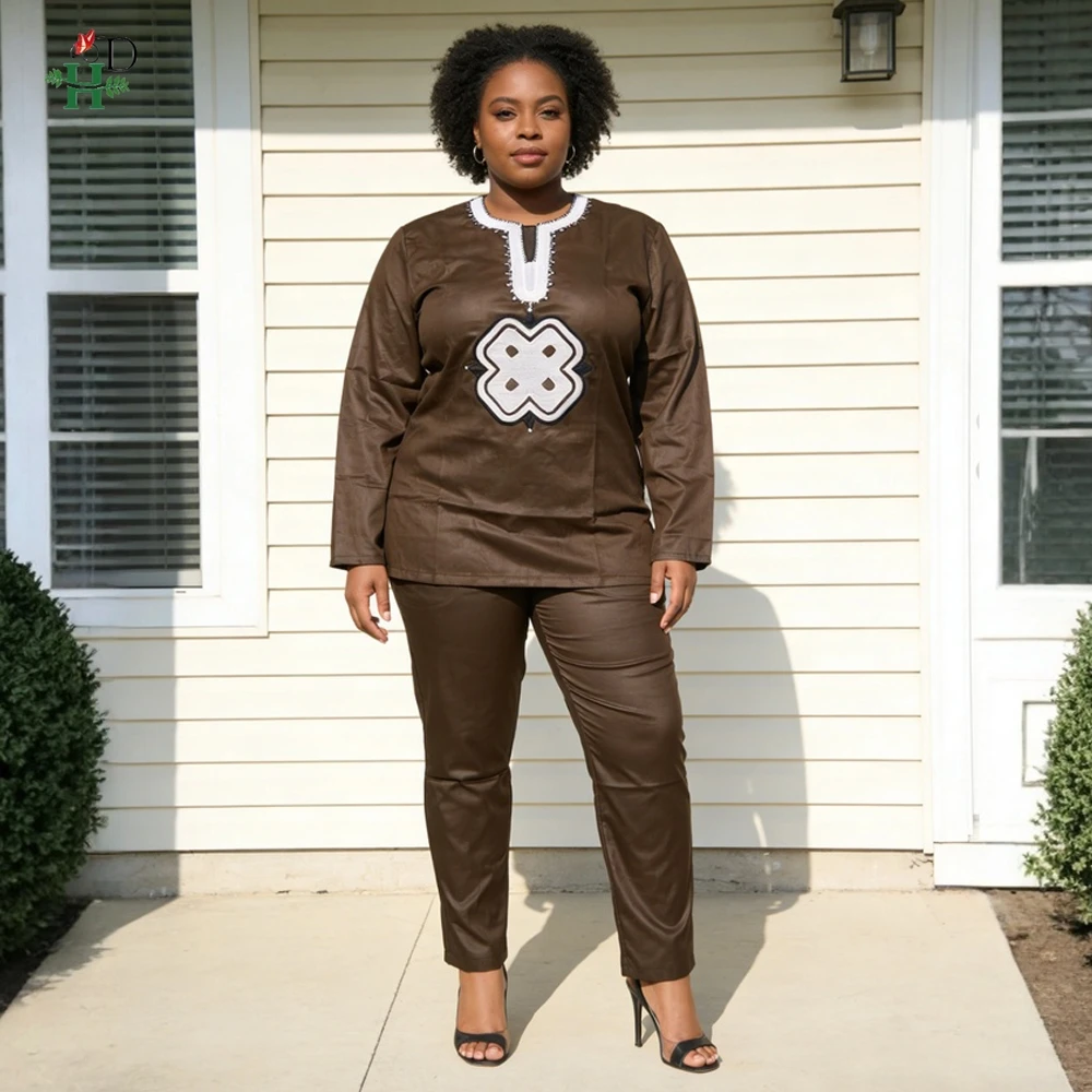 H&D Dashiki Parent Kid Set 2022 African Children Clothing African Women Mother Boy Clothes Embroidery Shirt Pant 2 Piece Suits