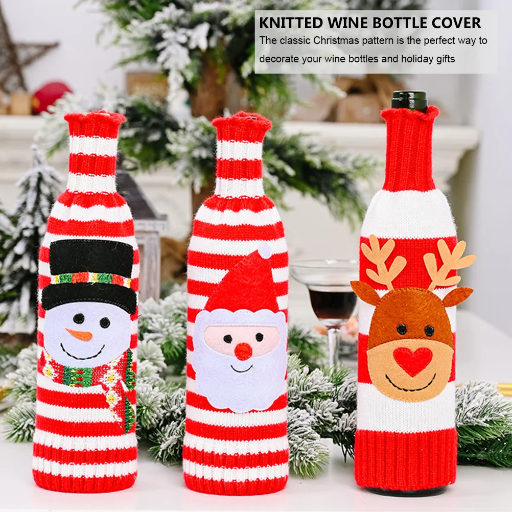 

2Pcs Christmas Wine Bottle Cover Knitted Sleeve with Festive Pattern for Gift Packaging Decorations Holiday Party Use