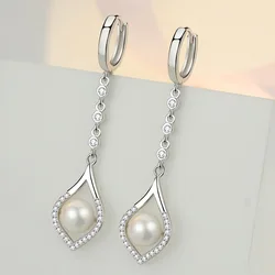 Korean Version of Pearl Earrings For Female Fashion Water Droplets Earring 925 Silver Long Earrings Jewelry KOFSAC