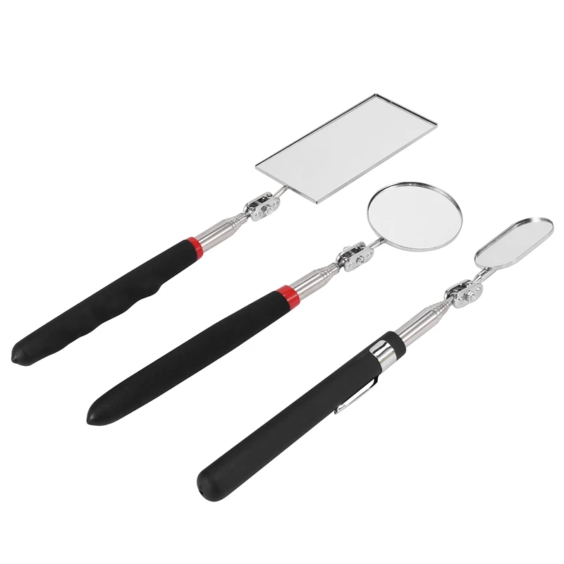 

3 Pieces Telescoping Inspection Mirror Round Mirror Square Mirror Inspection Tool For Checking Vehicle,Observing Mouth