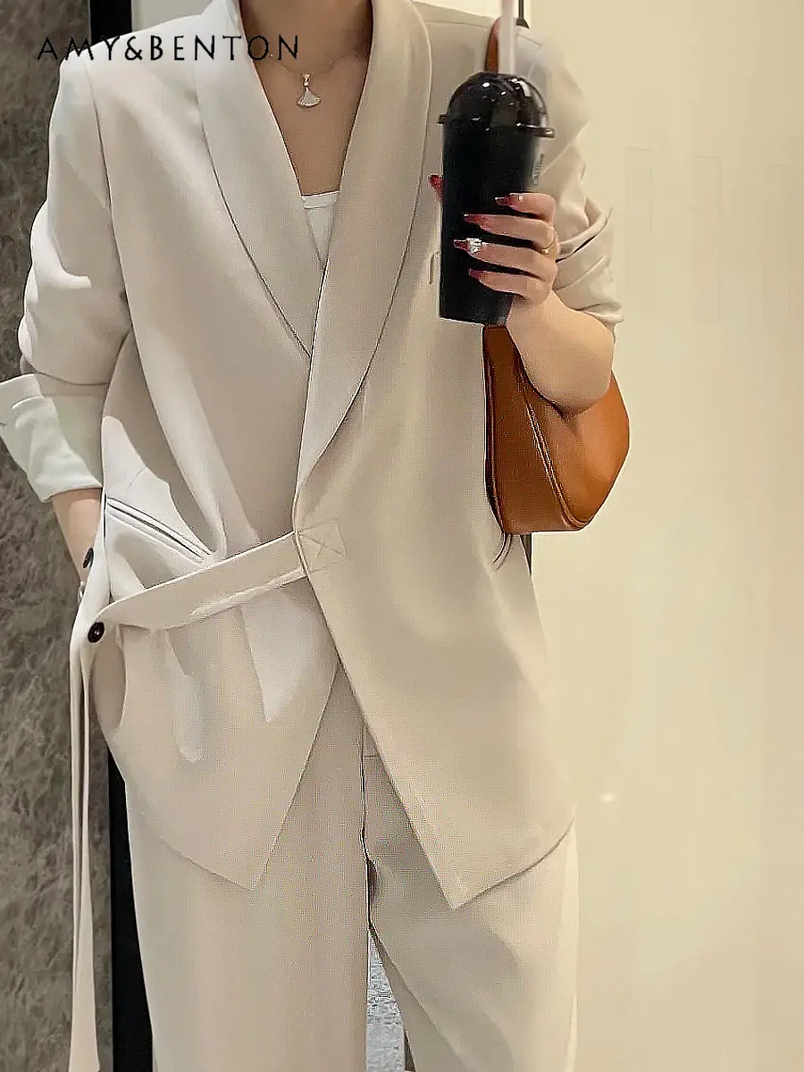 Commute Style Fashionable Suit Coat Wide Leg Pants Two Piece Sets Women Spring Autumn New High Sense Loose Casual Business Suit