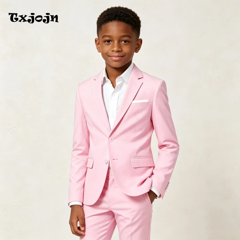Formal Boys Suit for Event Classic Pink Wedding Tuxedos 2-piece Set Pointed Collar Jacket Single Breasted Blazer Pants for Party