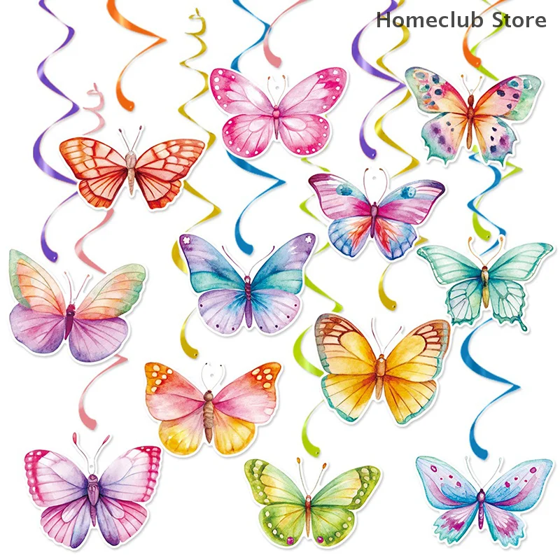 12Pcs Sweet Butterfly Spring Birthday Spiral Decoration Ornaments, Bohemia Swirl Banner For Baby Shower Wedding Party