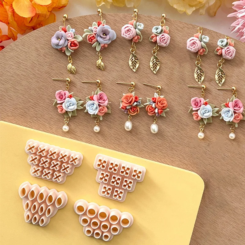 Mini Flower Polymer Clay Cutters 12 IN 1 Combination Petal Round Oval Shaped Earrings Jewelry Pendant Making Pottery Clay Tools